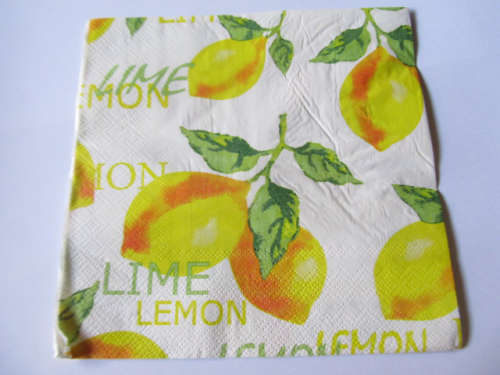 Decoupage Serviettes, Lemon Design, White With Yellow, 1pc