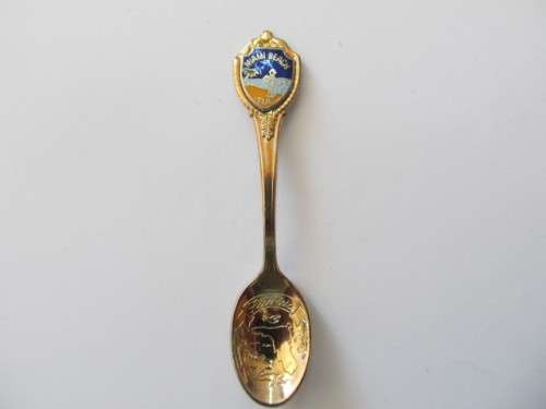 Spoon Sugar Souvenir Miami Beach Made In USA Brass Coated 87mm