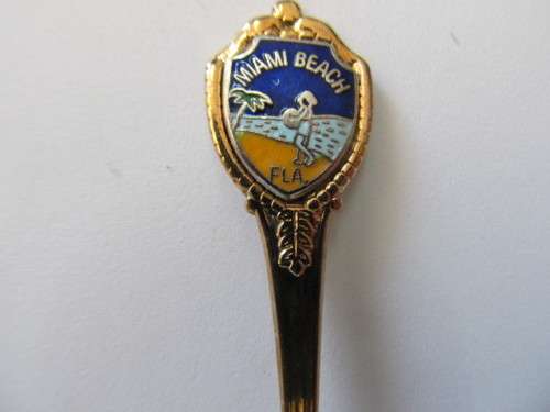 Spoon Sugar Souvenir Miami Beach Made In USA Brass Coated 87mm