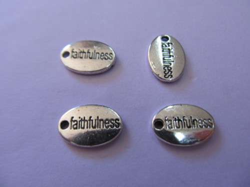 Charms Oval Disc Faithfulness Stamped On Disc 14mm x 10mm Nickel