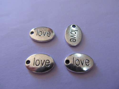Charms Oval Disc Love Stamped On Disc 14mm x 10mm Nickel