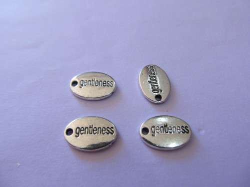 Charms, Oval Disc, Gentleness Stamped On Disc, Metal, Nickel, 14mm x 10mm, 4 pc