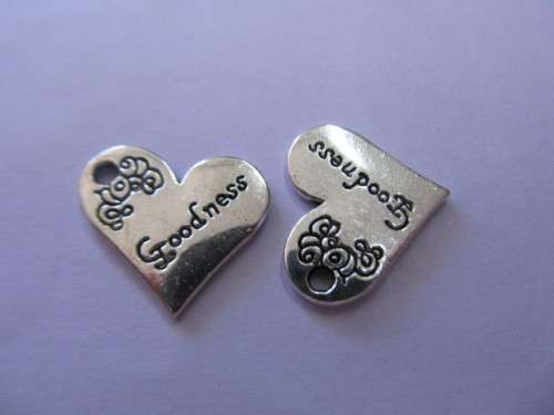 Charms, Heart Shape, Goodness Stamped On Heart, Metal, Nickel, 18mm, 2pc