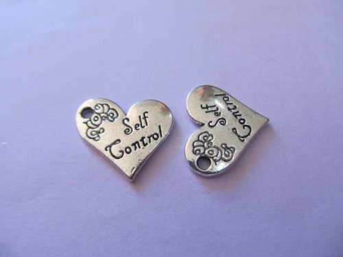 Charms Heart Shape Self Control Stamped On Heart Nickel 18mm 2pc