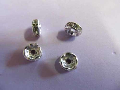 Spacer Beads, Rondals, Metal With Nickel Tone And Clear Rhinestones, 3mm x 8mm