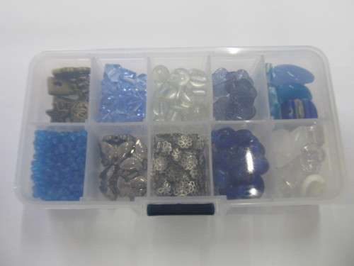Beading Kit, Blue, Variety Of Beads With The Container, Container Size 15cm x 8cm x 1,8cm