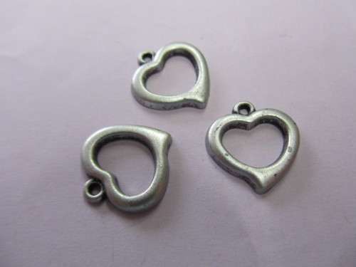Charms, Heart, Acrylic, Nickel Antiqued, 19mm, 2pc