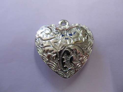 Pendant, Heart, Acrylic, Rhodium Plated, Nickel, 37mm, 1pc