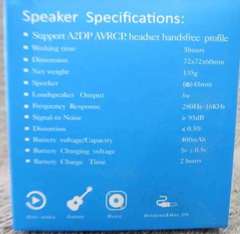 Speaker Suction Holder, 72 x 72 x 60mm, 95dB, Output 3W, Support A2DP AVRCP Headset Handsfree Profil