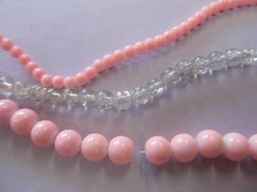 Glass Beads Mixed, Round, Pink, Clear, Pink, 4mm, 6mm, 8mm, 3 x 25pc