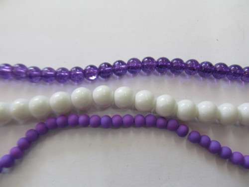 Glass Beads Mixed, Round, Purple, Purple, White, 4mm, 6mm, 8mm, 3 x 25pc