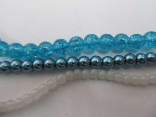 Glass Beads Mixed, Round, White, Turquoise, Turquoise, 4mm, 6mm, 8mm, 3 x 25pc