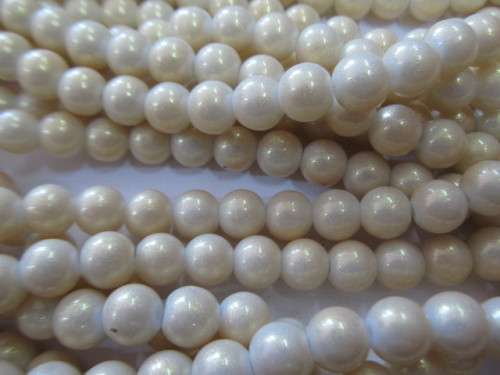 Glass Beads, Fancy, Round, Glitter Cream, 8mm, ±52pc