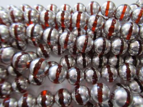 Glass Beads, Fancy, Round, Brown With Silver, 14mm, ±30pc