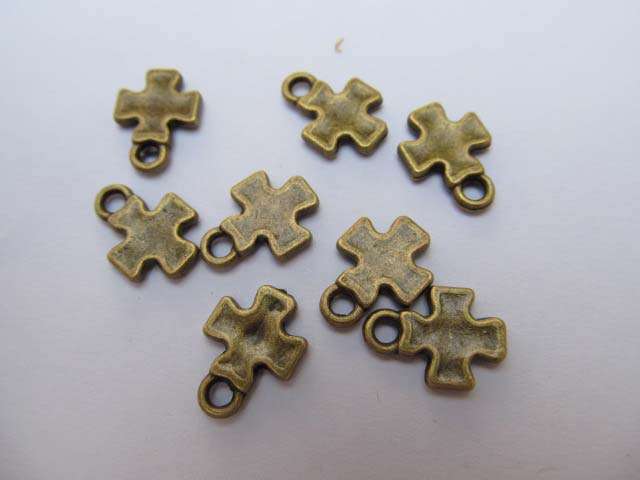 Charms, Cross, Metal, Bronze, 15mm, 5pc