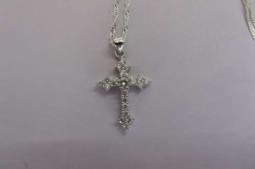 Fine Jewellery, Silver 925 Chain With Cross Pendant With 20 x Cubic Zirconia`s Embedded, Length 46cm