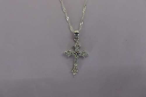 Fine Jewellery, Silver 925 Chain With Cross Pendant With 20 x Cubic Zirconia`s Embedded, Length 46cm