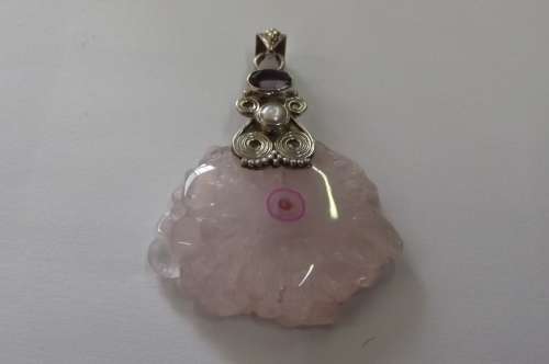 Fine Jewellery, Silver Pendant, Stamped 925, Amethyst - White Pearl - Rose Quartz, ±50mm