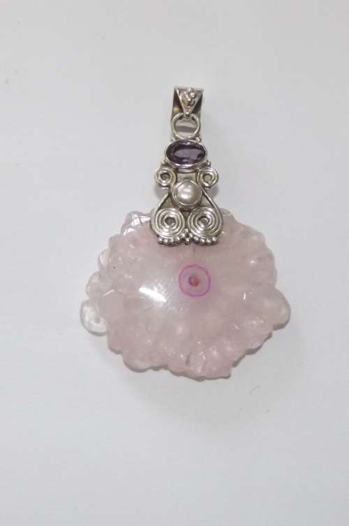 Fine Jewellery, Silver Pendant, Stamped 925, Amethyst - White Pearl - Rose Quartz, ±50mm