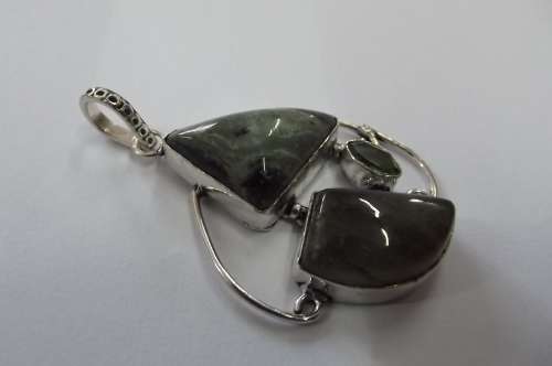 Fine Jewellery, Silver 925 Pendant, Nephrite, Peridote And Serpentine , 53mm