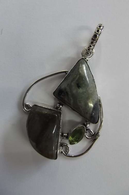 Fine Jewellery, Silver 925 Pendant, Nephrite, Peridote And Serpentine , 53mm
