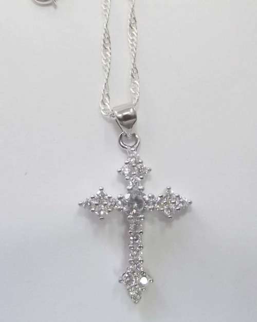 Fine Jewellery, Silver 925 Chain With Cross Pendant With 20 x Cubic Zirconia`s Embedded, Length 46cm