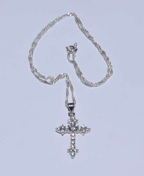 Fine Jewellery, Silver 925 Chain With Cross Pendant With 20 x Cubic Zirconia`s Embedded, Length 46cm