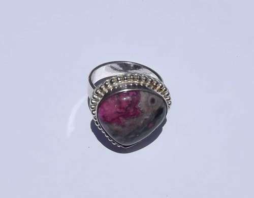 Fine Jewellery, Ring, Silver, Stamped 925, Semi-Precious Rhodonite Stone, Ring Size 17,3mm