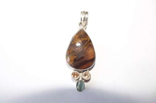 Fine Jewellery, Silver 925 Pendant Bail, Tiger Iron - Citrine - Aquamarine, 65mm Incl Bail