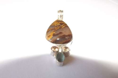 Fine Jewellery, Silver 925 Pendant Bail, Tiger Iron - Citrine - Aquamarine, 65mm Incl Bail