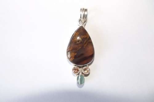 Fine Jewellery, Silver 925 Pendant Bail, Tiger Iron - Citrine - Aquamarine, 65mm Incl Bail