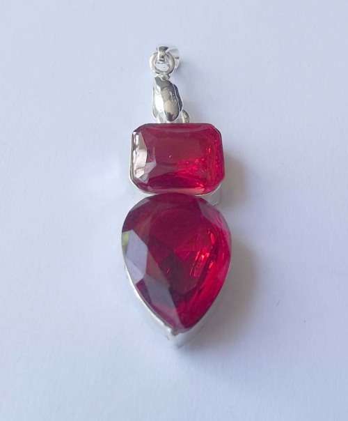 Fine Jewellery, Silver 925 Pendant Bail, Ruby Coloured Stones, 45mm Incl Bail