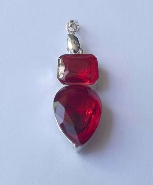 Fine Jewellery, Silver 925 Pendant Bail, Ruby Coloured Stones, 45mm Incl Bail