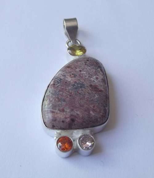 Fine Jewellery, Silver 925 Pendant Bail, Lemon-Rose Pink-Citrine Quartz, Matte Polychrome Jasp, 59mm
