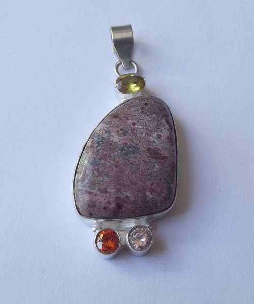 Fine Jewellery, Silver 925 Pendant Bail, Lemon-Rose Pink-Citrine Quartz, Matte Polychrome Jasp, 59mm