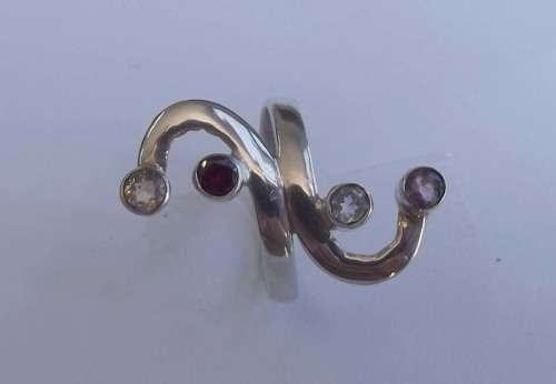 Fine Jewellery, Ring, Silver, Stamped 925, Simulated Amethyst - Aquamarine - Ruby - , Size 16,75mm