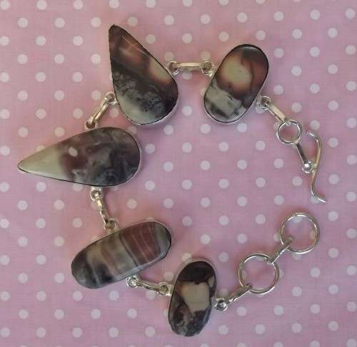 Fine Jewellery, Bracelet, Silver, Stamped 925, Pink Botswana Agate , Size 18cm + Extender