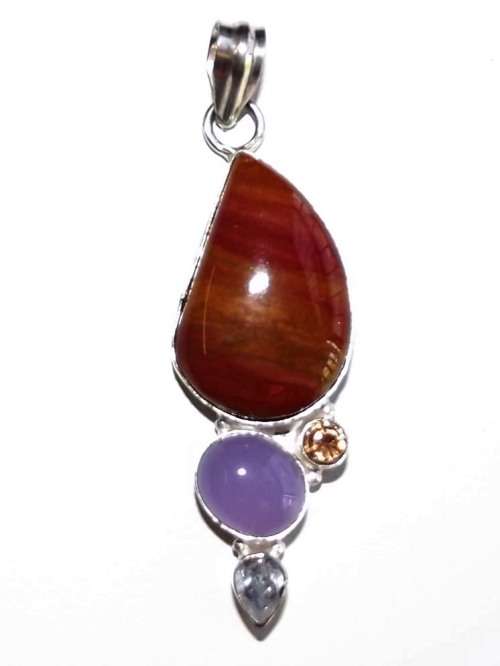 Fine Jewellery, Pendant, Silver, Stamped 925, Carnelian Agate-Lemon Quartz-Chalcedony-Clear Quartz
