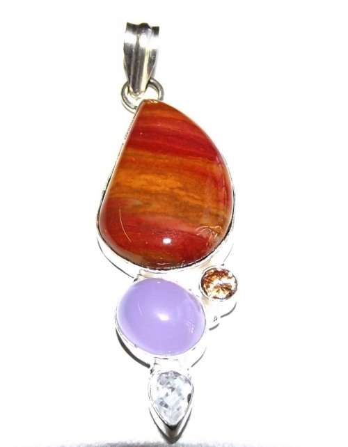 Fine Jewellery, Pendant, Silver, Stamped 925, Carnelian Agate-Lemon Quartz-Chalcedony-Clear Quartz