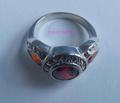 Fine Jewellery, Ring, Silver, Stamped 925, 3 x Simulated Ruby Stones, Size 18,25mm