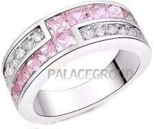 Fine Jewellery, Ring, Silver, Stamped 925, Simulated Diamonds With Pink Topaz Inlay , Size 17.75mm