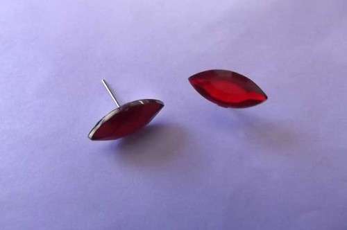 Fashion Jewellery, Stud Type Earrings With Plastic Bullet Clutch, Red, 15mm x 7mm