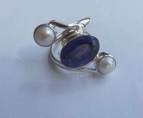 Fine Jewellery, Ring, Silver 925, Main Stone - Lapis Lazuli, 2 x Freshwater Pearls, Size 17,75mm