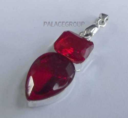 Fine Jewellery, Pendant, Silver Bail Stamped 925, Simulated Ruby, 48mm