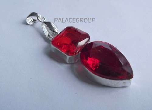 Fine Jewellery, Pendant, Silver Bail Stamped 925, Simulated Ruby, 48mm