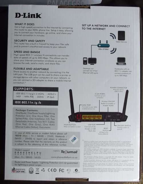 Telkom Wireless N ADSL2+ 3G USB Router, DSL-2750U