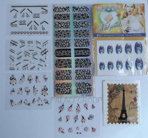 Nail Art Kit, 4 x Nail Glitter, Stamping Plate, Rhinestones, 4 Way Buffer Block, File , Nail Sticker