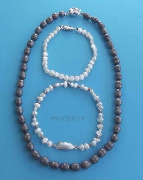 Fine Jewellery, Freshwater Cultured Pearl Bracelets x 2 And 1 x Necklace ±41cm