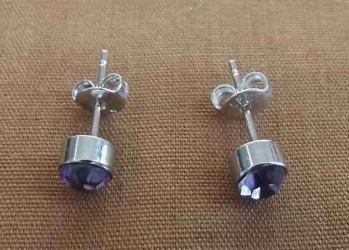 Fine Jewellery, Silver, 925, Earring Set, 5mm L/Purple Crystal, Stud Type With Butterfly