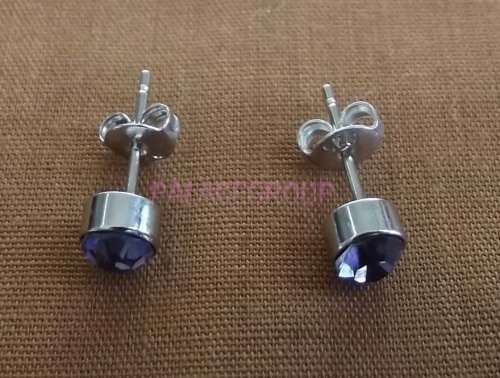Fine Jewellery, Silver, 925, Earring Set, 5mm L/Purple Crystal, Stud Type With Butterfly